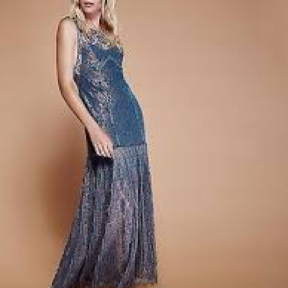 Free People Dusty Blue Lace Backless Maxi Dress size XS - Picture 2 of 7